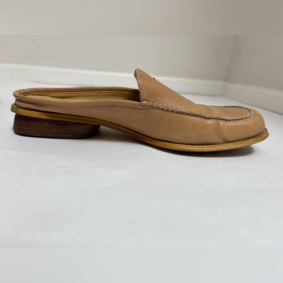 Ann Klein camel tan leather loafers‎ clogs flats square toe slip on mules size 7 - Picture 9 of 12